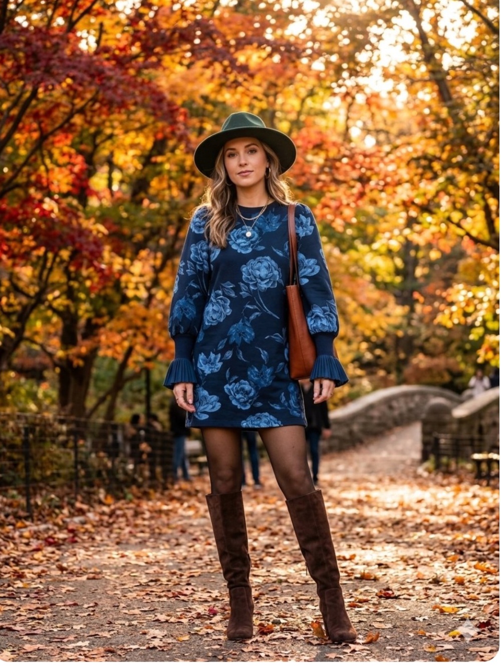 Rachel Zoe Floral Balloon Sleeve Sweatshirt Mini Dress Blue Black Sz M NWOT